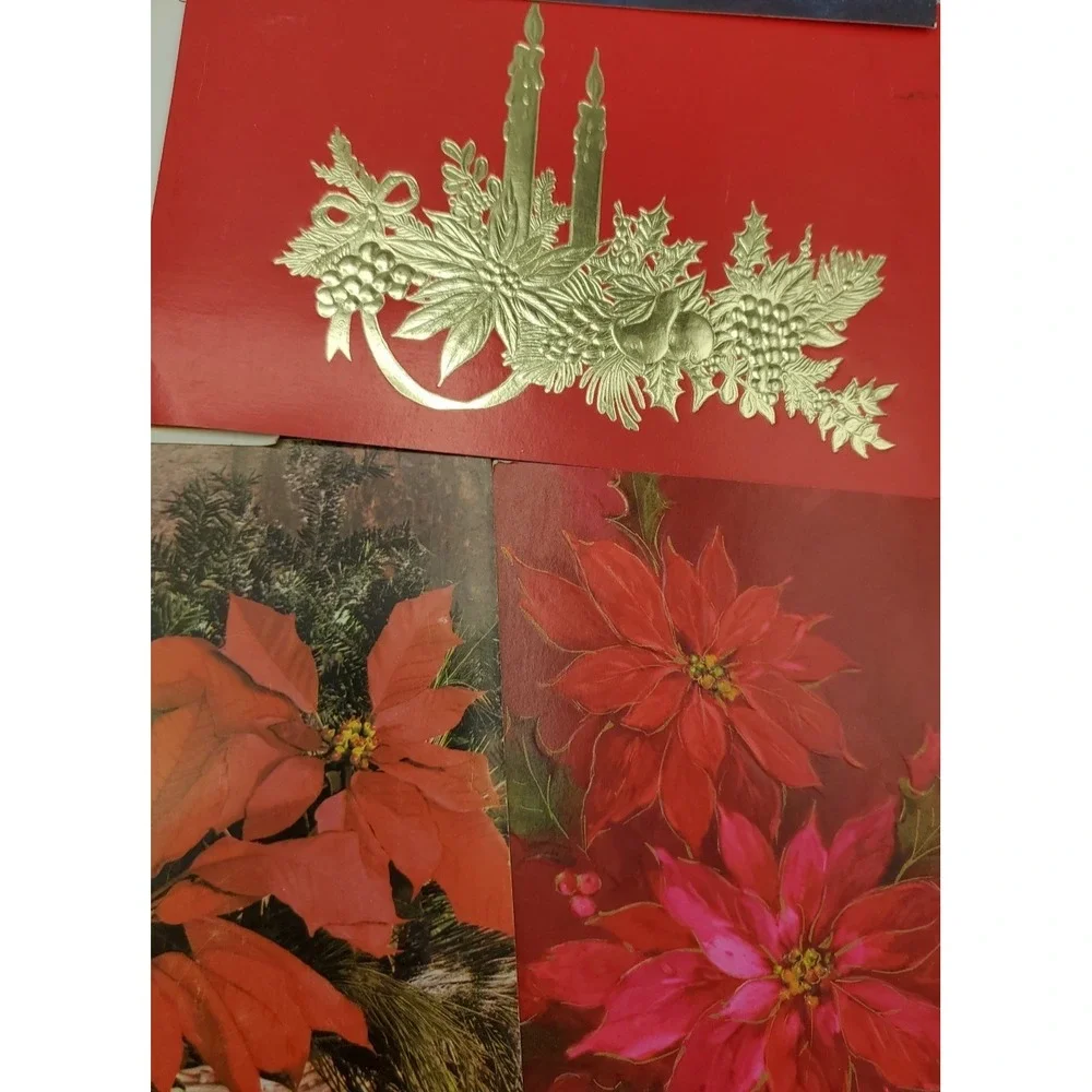 13 Old Vintage Used Greeting Card Fronts Crafts Poinsetta Candle Evergreen Holly